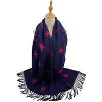 Vellin Reversible Wool-Blend Scarf - Star Print with Tassel Trim Navy in Navy