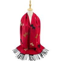 Vellin Colourful Donkey Print Reversible Wool-Blend Scarf with Tassels Red