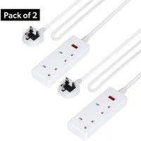 Geepas 2 Gang Extension Lead, 1M Cable Pack of 2 in White