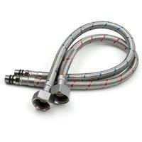 Nes Home Chrome 400mm Pair of G 1/2" BSP Kitchen or Basin Mixer Flexible Pipe Tails M10 in Silver