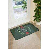 Artsy Mats Merry Christmas Wreath Doormat in Green | Size: 60 cm x 90 cm