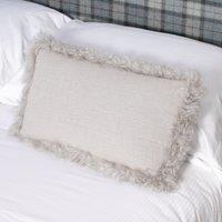 Native Natural Grey Linen Cushion Sheepskin Trim 30x50cm | Size: Double