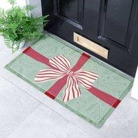 Artsy Mats Red & White Stripe Bow Doormat in Green | Size: 40 cm x 70 cm