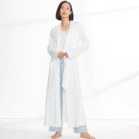 Lands' End Women's Long Sleeve Cotton Dressing Gown, Mid-calf Length in White | Size: 14-16