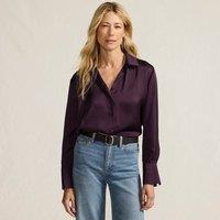 Lands' End Women's Petite Long Sleeve Satin Shirt in Plum | Size: 14