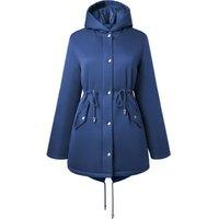 MODISHION Women's Solid Mid-Length Hooded Parka Coat in Blue | Size: Small