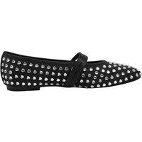 MODISHION Women's Rhinestones Double Strap Mary Jane Flats Shoes in Black | Size: 7