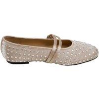 MODISHION Women's Rhinestones Double Strap Mary Jane Flats Shoes in Beige | Size: 4.5