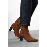 Where's That From Women's 'Jolie' Suede Mid Heel Ankle Boots with Side Buckle in Brown | Size: 6