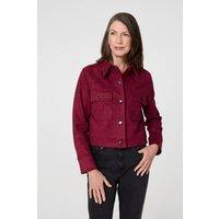 Izabel London Women's Faux Suede Cropped Collared Jacket in Burgundy | Size: 16