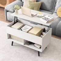Costway Lift Top Coffee Table Mid Century Modern Accent Table w/Shelves in White