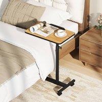 Costway Overbed Table Tilting Bedside Table w/ Lockable Wheels in Brown