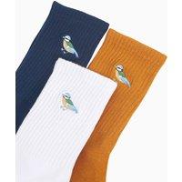 Sock Talk Men's Embroidered Blue Tit Bird Cotton Crew Socks - 3 Pack | Size: 7-11