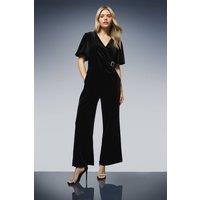 Dorothy Perkins Women's Wrap Velvet Trim Detail Jumpsuit in Black | Size: 10