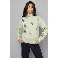 Wallis Women's Embellished Roll Neck Jumper in Sage | Size: Medium