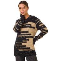 Roman Women's Fluffy Cut Stripe Knit Jumper in Camel | Size: 18