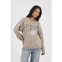 Brave Soul Women's Slogan Crew Neck Sweatshirt in Taupe | Size: Small