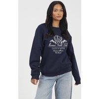 Brave Soul Women's Crew Neck Embroidered Sweatshirt in Navy | Size: Small