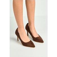 Miss Diva Women's Ingree Pointed Toe Faux Suede Court Heels in Chocolate | Size: 6