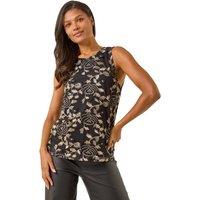 Roman Women's Floral Print Foil Top in Gold | Size: 12