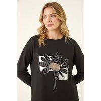 Roman Women's Floral Print Stretch Top in Black | Size: 18