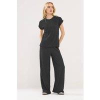 PixieGirl Women's Petite Wide Leg Textured Trousers in Black | Size: 12