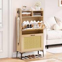 Dprodo 2 Flip Drawer Shoe Cabinet, 114CM Height in Light Oak