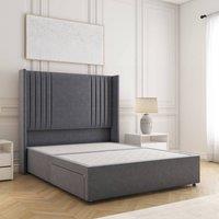 BSSPOKE Cheshire Divan Bed Plush Velvet 54 Headboard No Mattress No Drawers in Charcoal | Size: Double