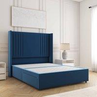 BSSPOKE Cheshire Divan Bed Plush Velvet 54 Headboard No Mattress No Drawers in Blue | Size: King