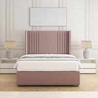 BSSPOKE Cheshire Divan Bed Plush Velvet 54 Headboard 10 Mattress No Drawers in Pink | Size: Small Double