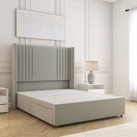 BSSPOKE Cheshire Divan Bed Plush Velvet 54 Headboard No Mattress No Drawers in Silver | Size: Single