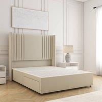 BSSPOKE Cheshire Divan Bed Plush Velvet 54 Headboard No Mattress No Drawers in Cream | Size: Small Double