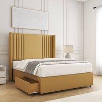 BSSPOKE Cheshire Divan Bed Plush Velvet 54 Headboard 2 Drawers & No Mattress in Mustard | Size: Small Double