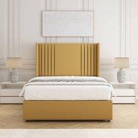 BSSPOKE Cheshire Divan Bed Plush Velvet 54 Headboard 10 Mattress No Drawers in Mustard | Size: Double
