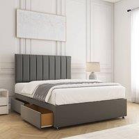 BSSPOKE Aria Velvet Divan Bed 24 Headboard 2Drawers Footend & Mattress in Grey | Size: King