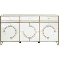 Orsina Mirrored Glass Cabinet with Crystal-Style Knobs, Art Deco Antique Finish Storage Cabinet with Drawers in Silver