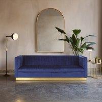 Orsina Luxurious 3 Seat Deep Blue Sofa, Classic Deep Blue Velvet Upholstered Settee Sofa, Luxe 3 Seater Couch in Dark Blue