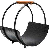 Ivyline Leather Handle Round Log Holder H43cm W30.5cm in Brown