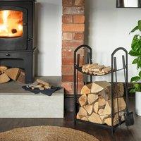 Ivyline Curved Log Holder with Companion Set Black H71cm W39cm