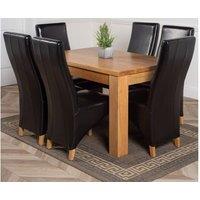 Thats Furniture Dakot 127 x 82cm Oak Small Dining Table & 6 Lola Leather Chairs in Black | Size: 127 x 82 cm