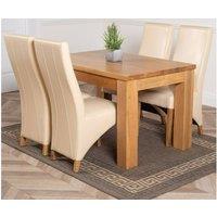 Thats Furniture Dakot 127 x 82cm Oak Small Dining Table & 4 Lola Leather Chairs in Cream | Size: 127 x 82 cm