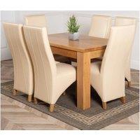 Thats Furniture Dakot 127 x 82cm Oak Small Dining Table & 6 Lola Leather Chairs in Cream | Size: 127 x 82 cm