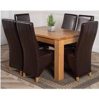 Thats Furniture Dakot 127 x 82cm Oak Small Dining Table & 6 Lola Leather Chairs in Brown | Size: 127 x 82 cm