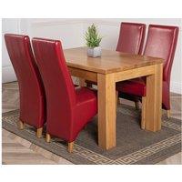 Thats Furniture Dakot 127 x 82cm Oak Small Dining Table & 4 Lola Leather Chairs in Red | Size: 127 x 82 cm