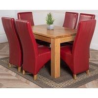 Thats Furniture Dakot 127 x 82cm Oak Small Dining Table & 6 Lola Leather Chairs in Red | Size: 127 x 82 cm