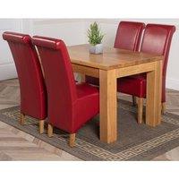 Thats Furniture Dakot 127 x 82cm Oak Small Dining Table & 4 Montana Leather Chairs in Red | Size: 127 x 82 cm