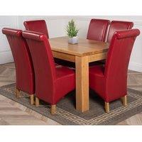 Thats Furniture Dakot 127 x 82cm Oak Small Dining Table & 6 Montana Leather Chairs in Red | Size: 127 x 82 cm