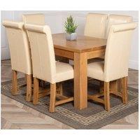 Thats Furniture Dakot 127 x 82cm Oak Small Dining Table & 6 Washington Leather Chairs in Cream | Size: 127 x 82 cm