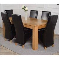 Thats Furniture Dakot 182 x 92cm Oak Large Dining Table & 6 Lola Leather Chairs in Black | Size: 182 x 92 cm