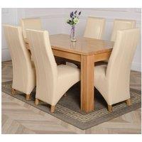 Thats Furniture Dakot 182 x 92cm Oak Large Dining Table & 6 Lola Leather Chairs in Cream | Size: 182 x 92 cm